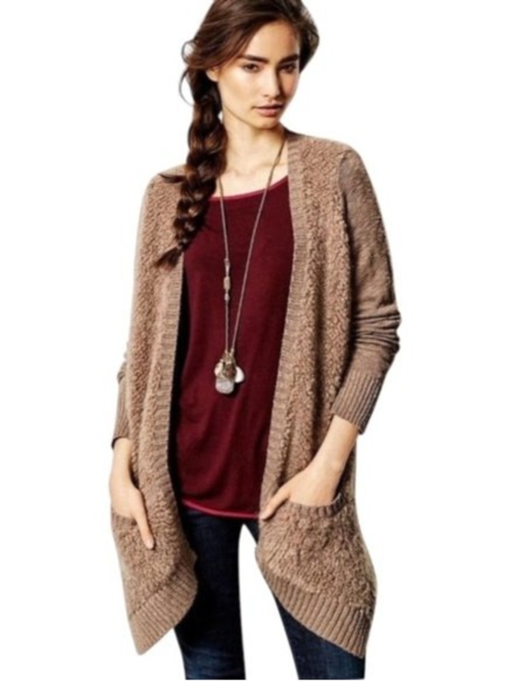 Anthropologie Cardigan Women's Sleeping On Snow Slubby Boucle Taupe Sweater Sz S